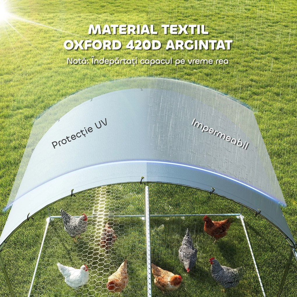 PawHut Țarc pentru Găini de Exterior, 2.8x3.4x1.9m, 9.5㎡ Țarc Metalic din Oțel Galvanizat cu Acoperiș Impermeabil Anti-UV și Încuietoare, Coteț pentru 10-16 Găini, Iepuri și Rațe | Aosom Romania