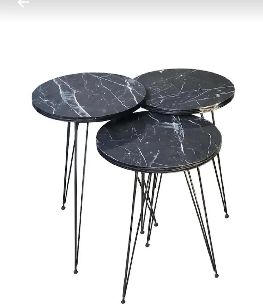 Set 3 masute de cafea, Letitia Homs, negru, 30 x 30 x 40 cm, PAL/metal