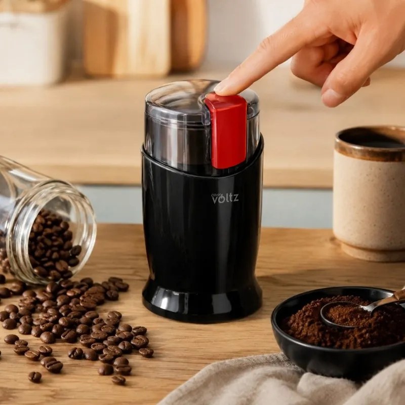 Rasnita elevctrica pentru cafea Oliver Voltz , 150 W, 60 g, Sistem de siguranta, Cutite din otel, Negru