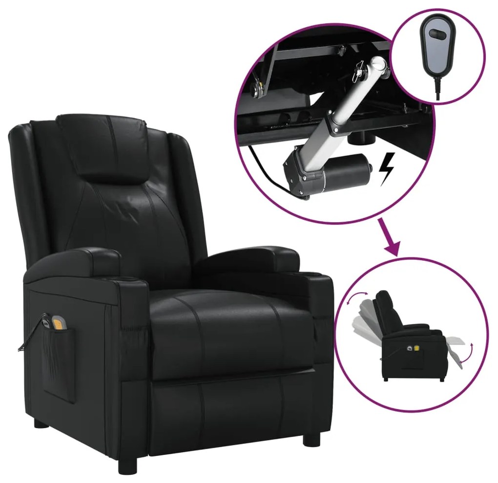 3073795 vidaXL Fotoliu de masaj rabatabil electric, negru, piele ecologică