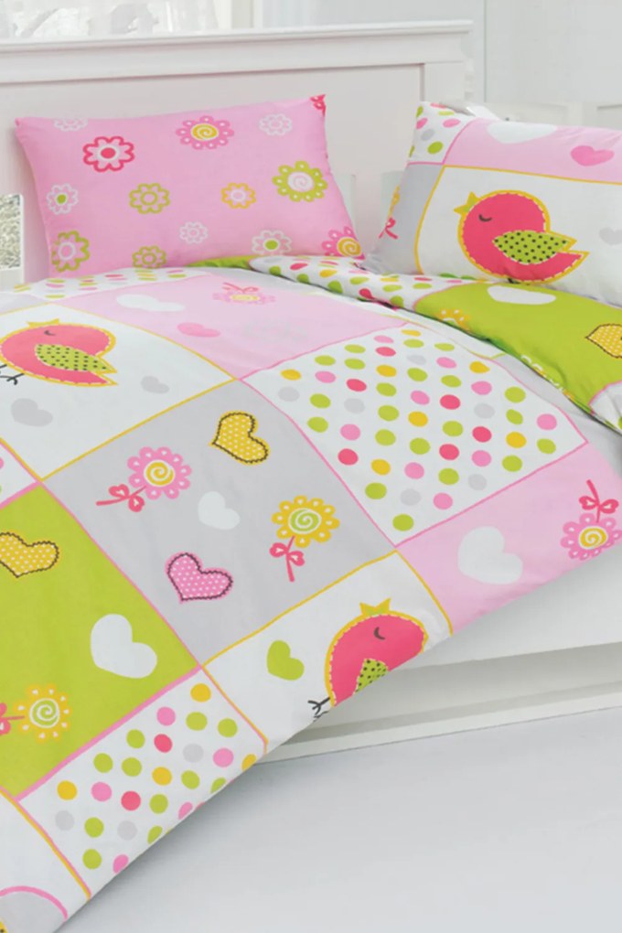 Lenjerie de pat pentru copii Pasari multicolor 40x60 cm