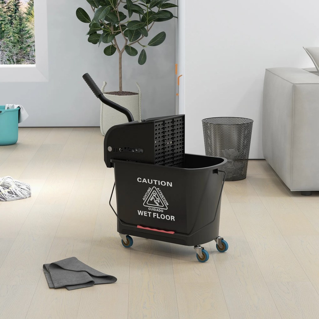 HOMCOM Cărucior Profesional pentru Curățenie cu Găleată pentru Mop de 20L, 60x27x70,5 cm, Negru | Aosom Romania