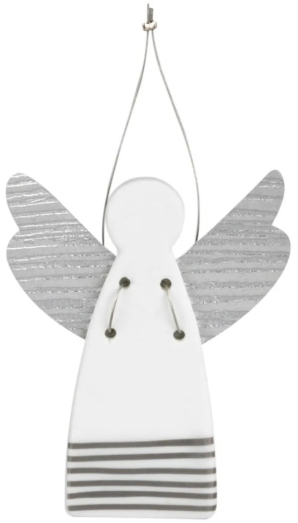 Inger de portelan argintiu STRIPES, de agatat