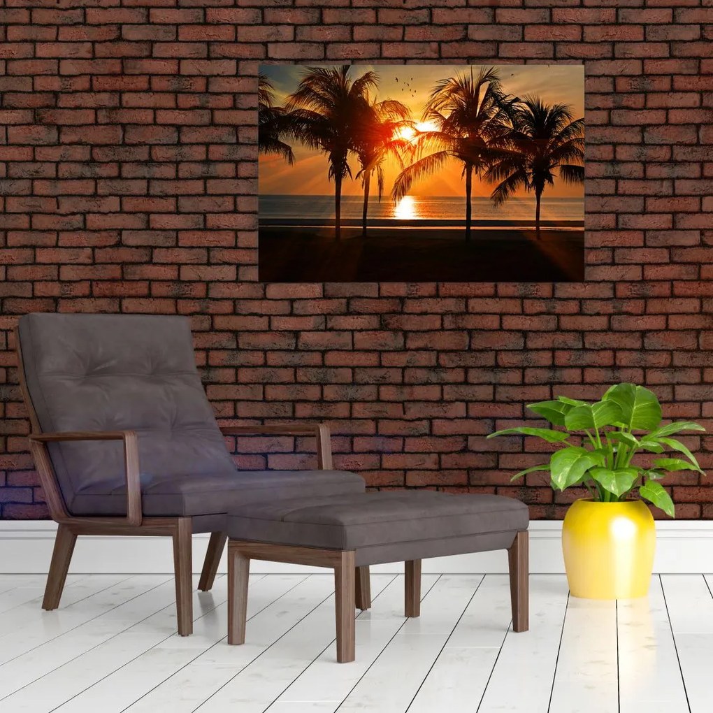 Tablou cu palmier în apus de soare (90x60 cm)
