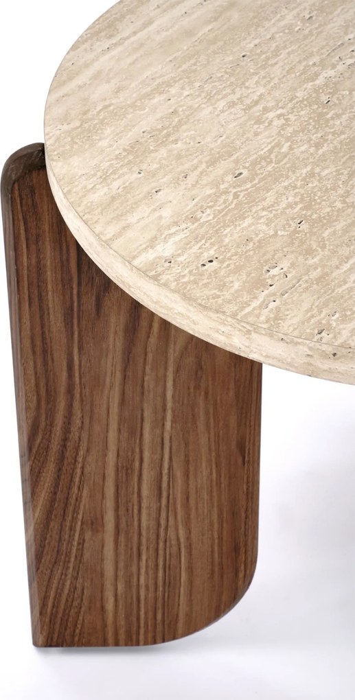 Măsuță de cafea rotundă Manios 50 cm - travertin / nuc