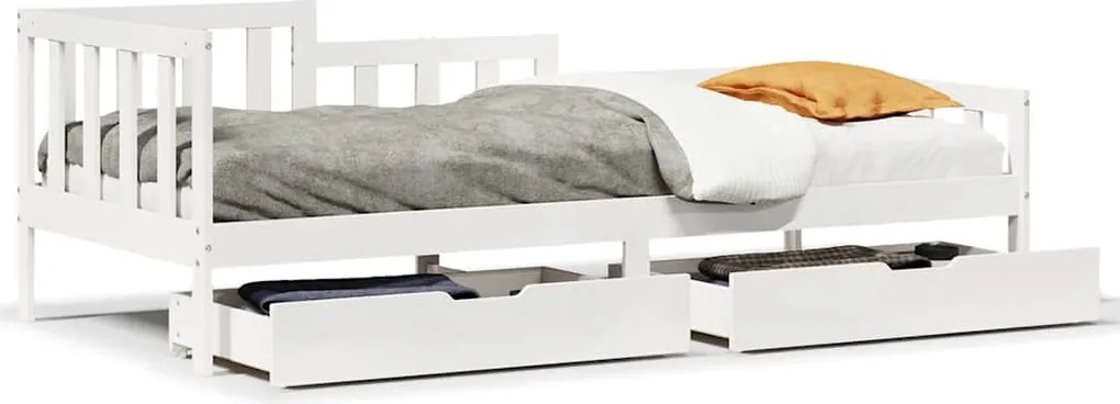 vidaXL Pat de zi cu sertare, alb, 90x200 cm, lemn masiv pin