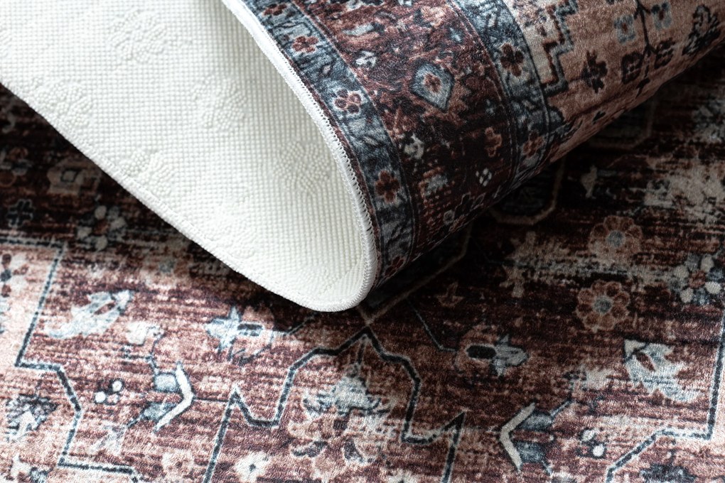 ANDRE 1826 covor lavabil Ornament, vintage anti-alunecare - maro si albastru - SECUNDAR-COTATI PRODUSUL