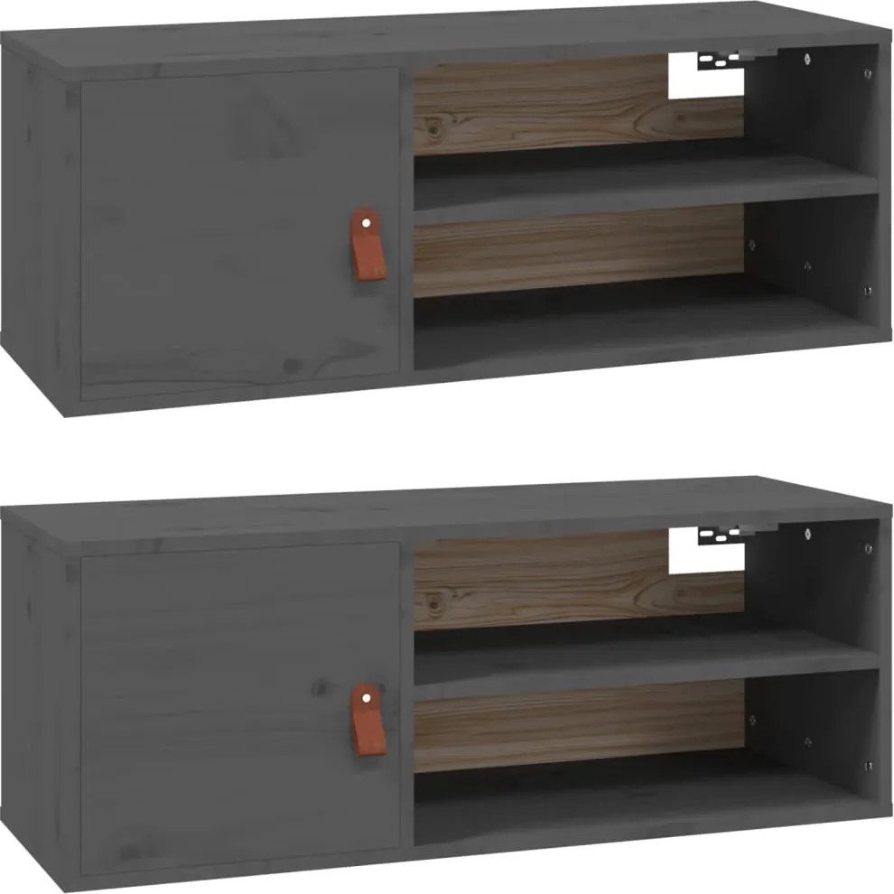 vidaXL Dulapuri de perete 2 buc., gri, 80x30x30 cm, lemn masiv de pin