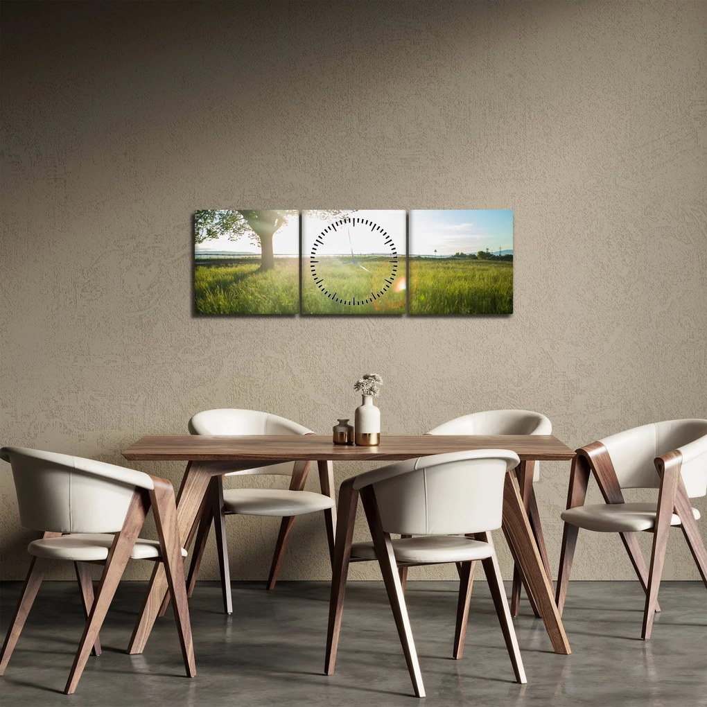 Tablou cu lunca în vară (cu ceas) (90x30 cm)
