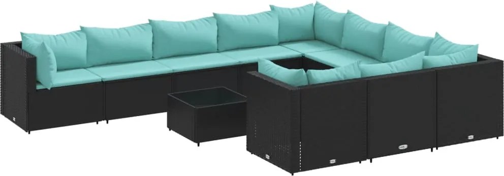 vidaXL Set canapele de grădină cu perne, 11 piese, negru, poliratan