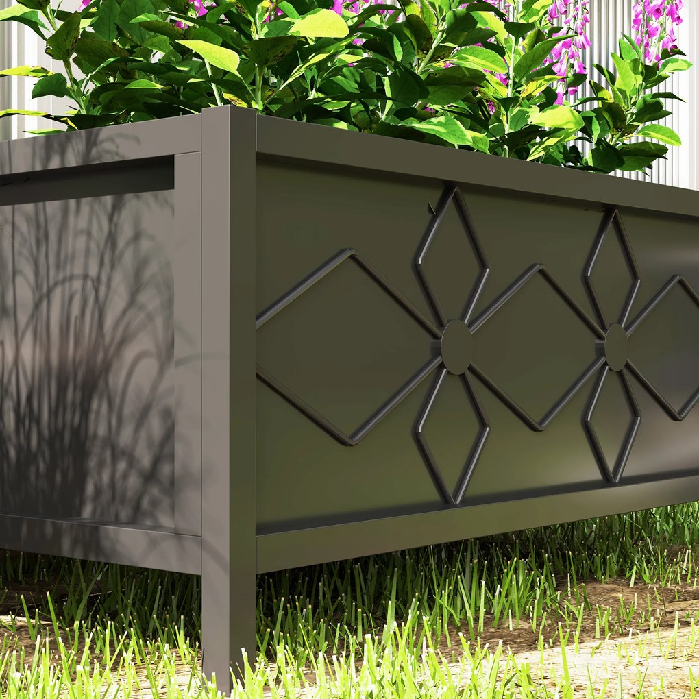Outsunny Jardinieră exterioară jardinieră înălțată galvanizată cu margine de siguranță dreptunghiulară 80 x 40 x 38 cm negru | Aosom Romania