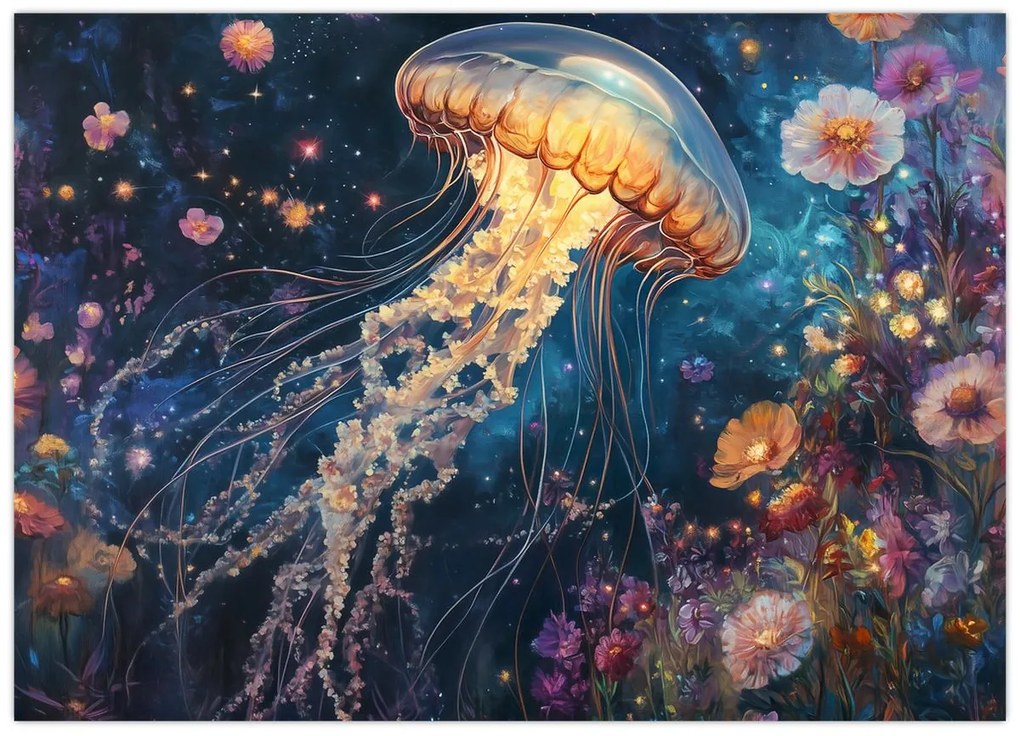 Tablou pe sticlă - Meduză magică (70x50 cm)