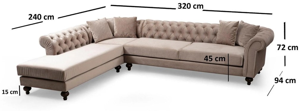 Coltar Bogart Chester Corner Stanga , 320 x 94 x 240 cm
