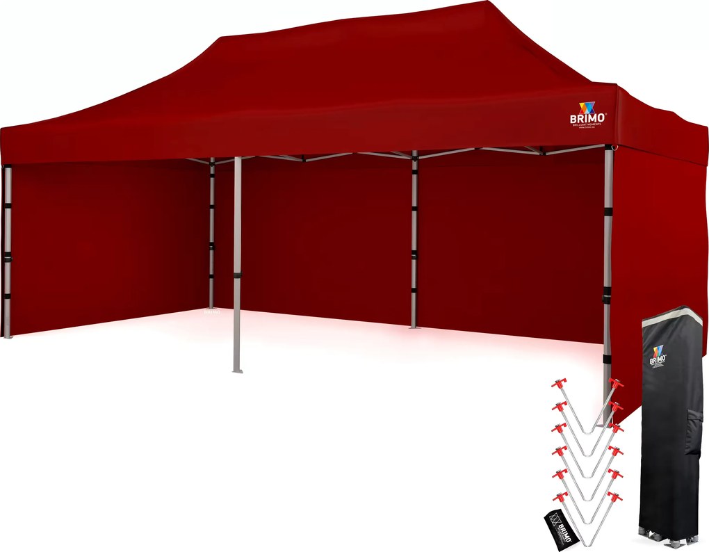 Cort de nuntă 3x6 m din aluminiu – Elegant și de montare rapidă - cu 3 pereți - Roșu
