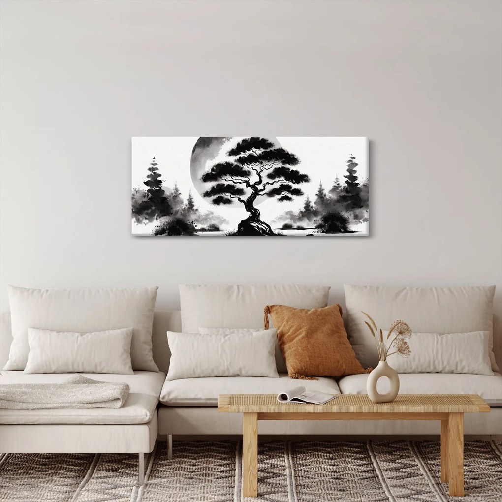 Tablou – Bonsai alb-negru (120x50 cm)
