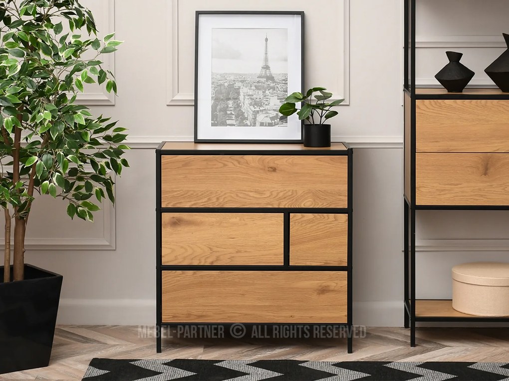 Comodă Soren Kom (stejar + negru). Promo -17%. 1110774