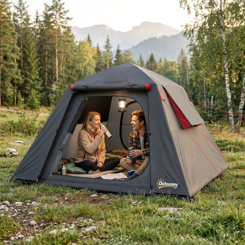 Outsunny Cort camping 2 persoane 3000 mm impermeabil & rezistent la vânt, cort cupolă cu 2 uși, 2 ferestre cu plasă, 2 ferestre laterale, husă de transport | Aosom Romania
