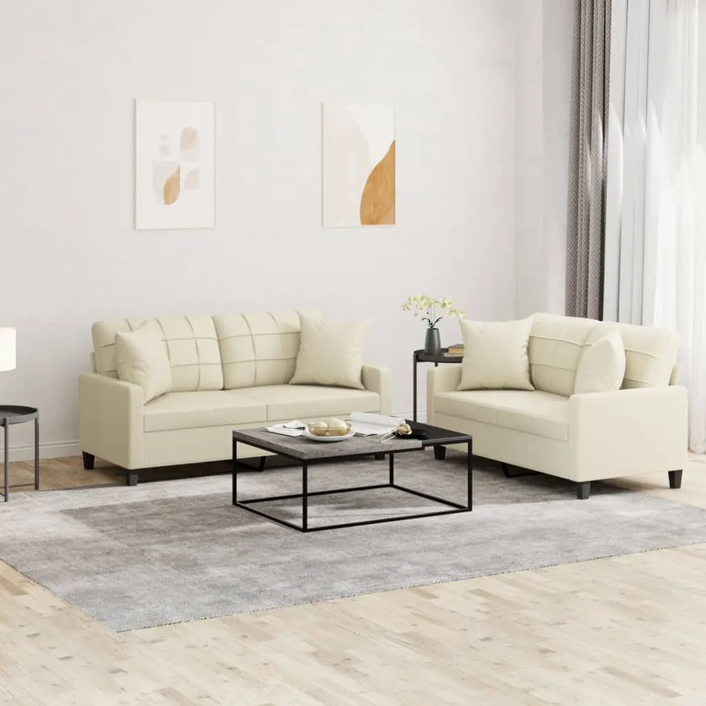 3201369 vidaXL Set de canapele cu perne, 2 piese, crem, piele ecologică