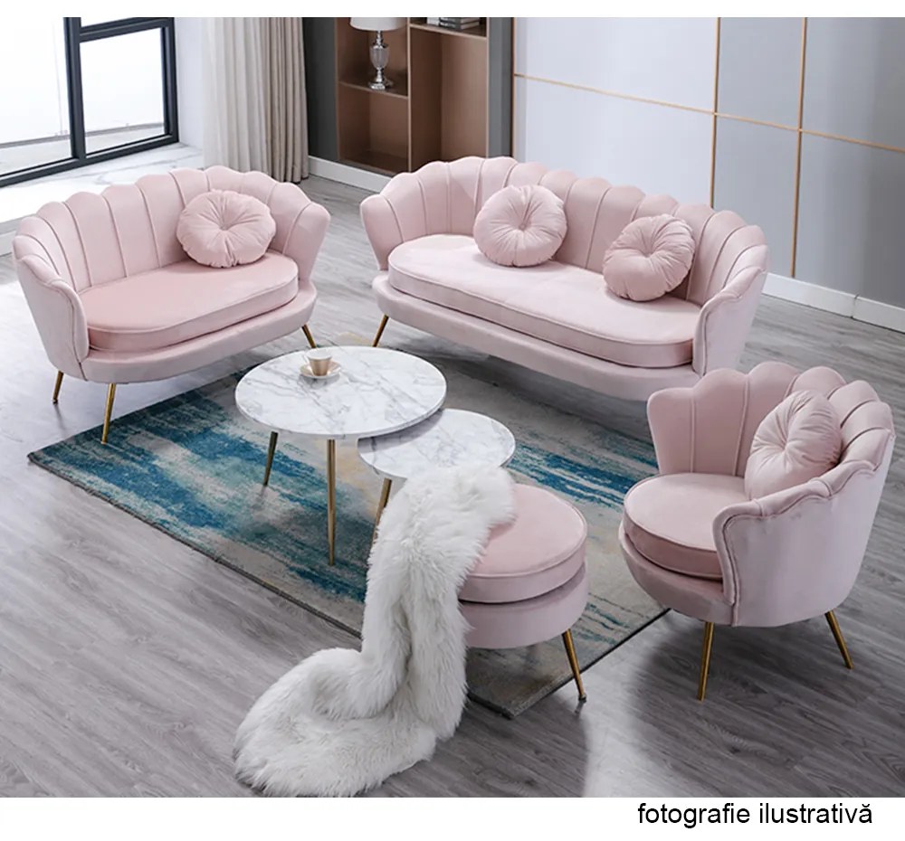 Fotoliu în stil Art-deco, catifea Velvet roz/crom auriu, NOBLIN