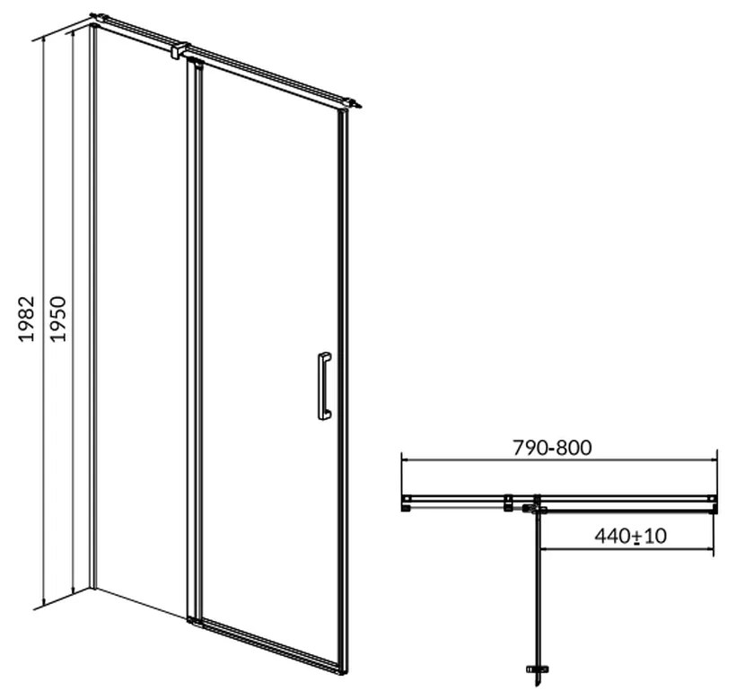 Usa sticla dus batanta 80x195 cm profil crom Cersanit Moduo, montare stanga 800x1950 mm, Stanga