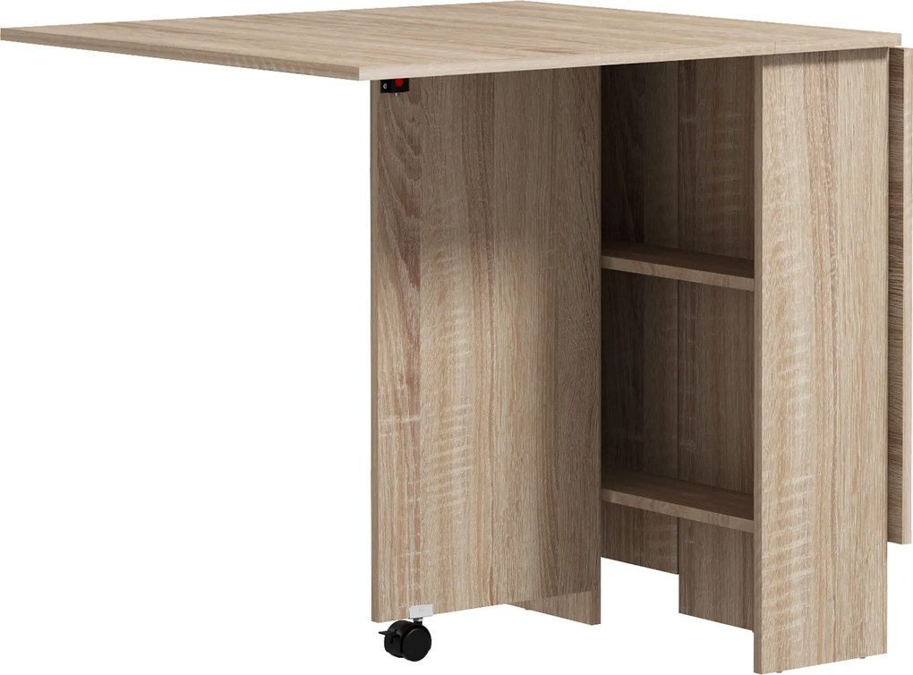 HOMCOM Masă Pliabilă Multifuncțională, Rafturi și Rotile, Bucătărie, Design Compact | Aosom Romania