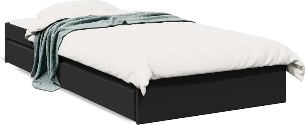 vidaXL Cadru de pat cu sertare, negru, 75x190 cm, lemn prelucrat