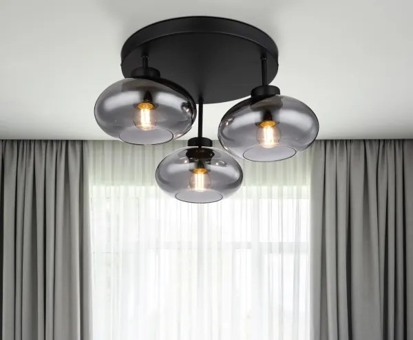 Globo 15572-3D - Plafonieră aplicată SHAUN 3xE27ILLU/40W/230V neagră