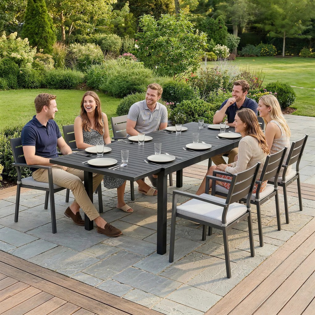 Outsunny Masă de Grădină Extensibilă pentru 6-8 Persoane, Aluminiu cu Blat cu Lamele, Negru | Aosom Romania