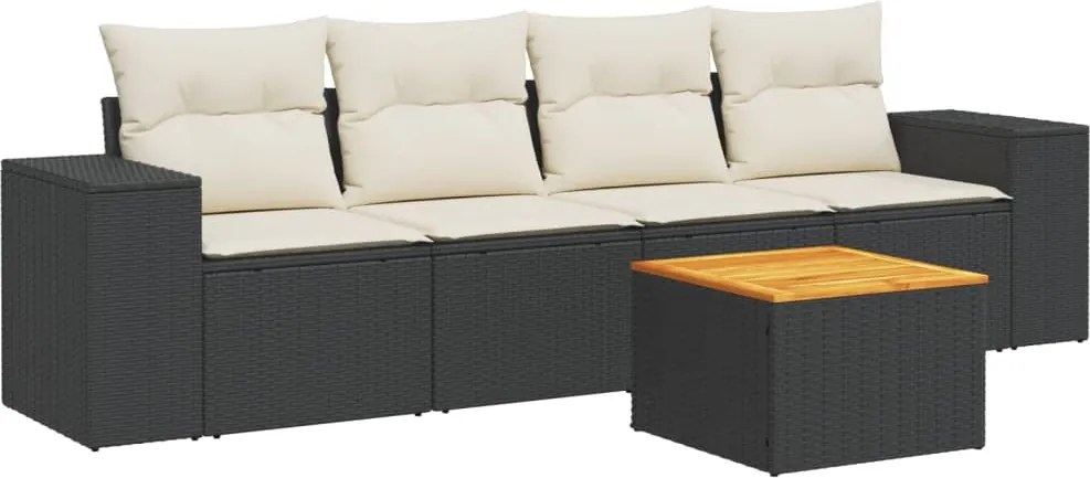 vidaXL Set mobilier de grădină cu perne, 5 piese, negru, poliratan