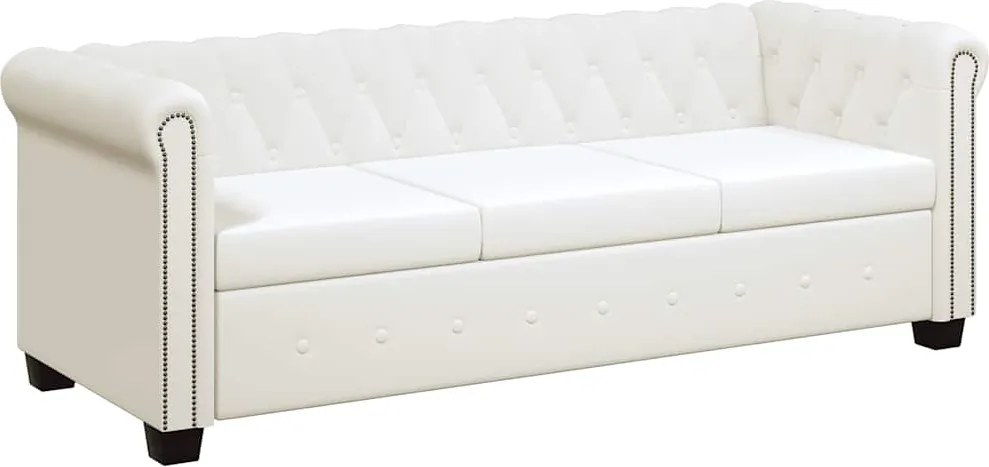 vidaXL Canapea Chesterfield cu 3 locuri, piele artificială, alb