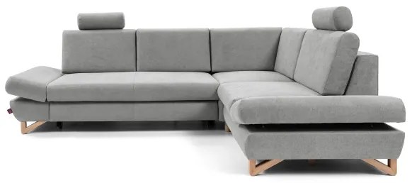 Colțar extensibil tapițat AVESTA, cu spațiu de depozitare, în formă de L, pe partea dreaptă, gri