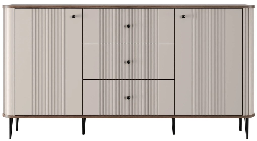 Comodă cu sertare pe picioare Vesper 160 cm - cașmir / nuc / picioare negre