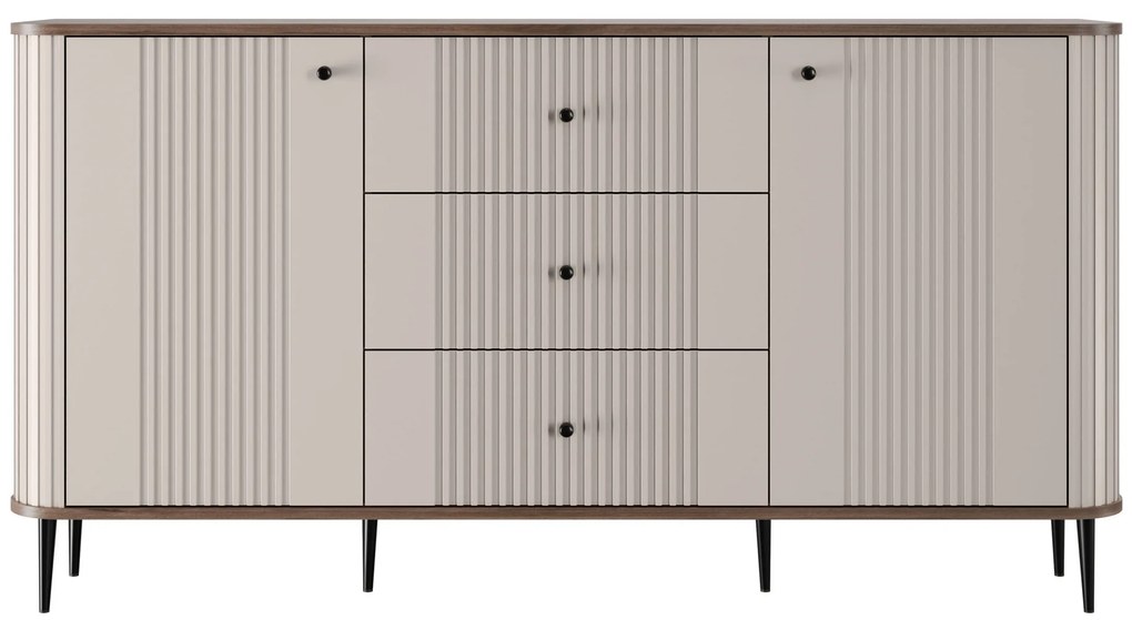 Comodă cu sertare Vesper 160 cm pe picioare - cașmir / nuc / picioare negre