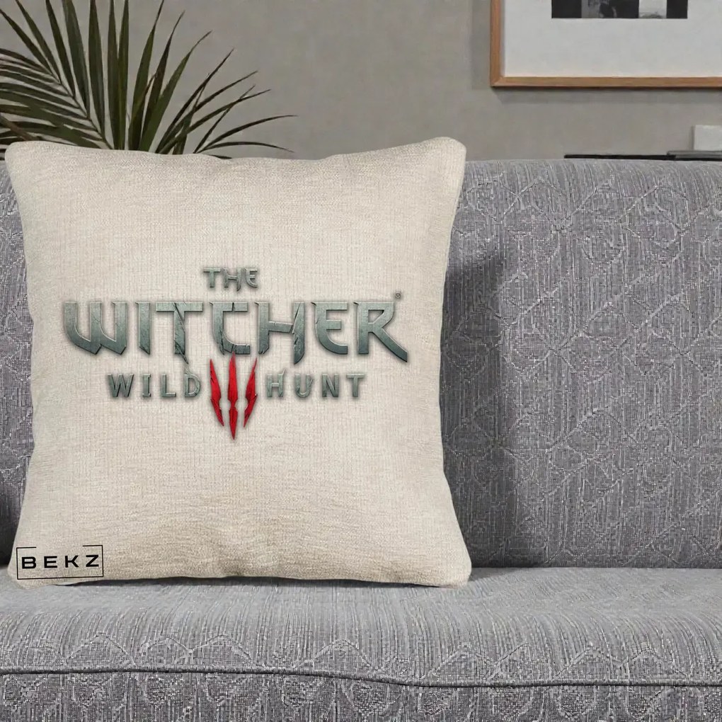 Perna Personalizata The Witcher 3 Wild Hunt, 40x40 cm, Bej Canapea, Husa Detasabila, Perna Inclusa, BEKZ®