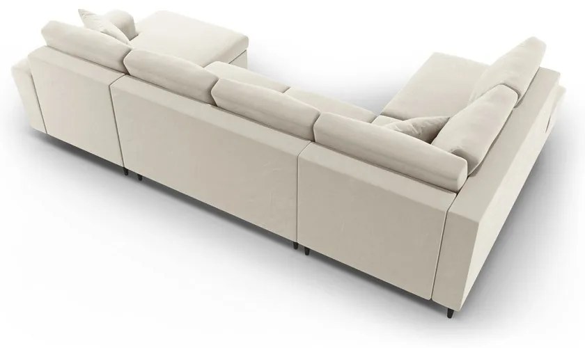 Colțar bej extensibil, cu spațiu de depozitare cu tapițerie din catifea (cu colț pe partea stângă-în formă de "U") Kyoto – Cosmopolitan Design