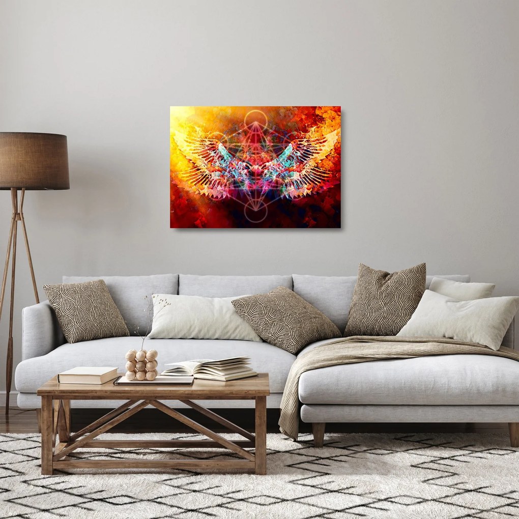 Tablou pe sticlă - Merkaba cu aripi, abstracție (70x50 cm)