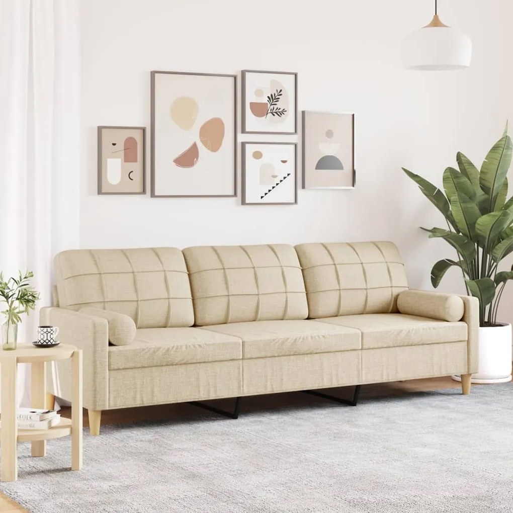 3278203 vidaXL Canapea cu 3 locuri cu pernuțe, crem, 210 cm, textil