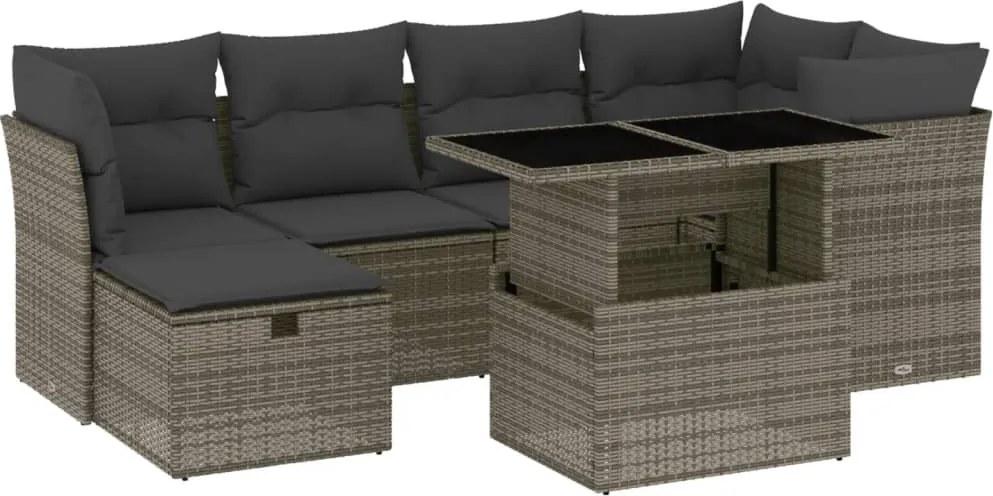 vidaXL Set canapele de grădină, 7 piese, cu perne, gri, poliratan