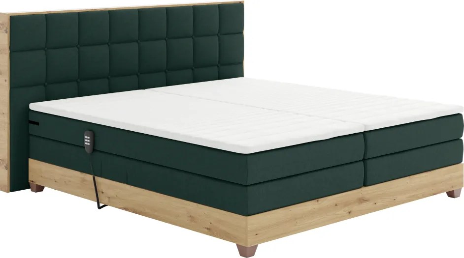 Pat electric reglabil, boxspring, verde/stejar artizanal, 160x200, TIANA