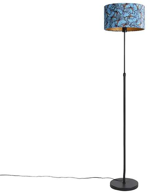 Lampă de podea neagră cu abajur din catifea cu fluturi 35 cm - Parte