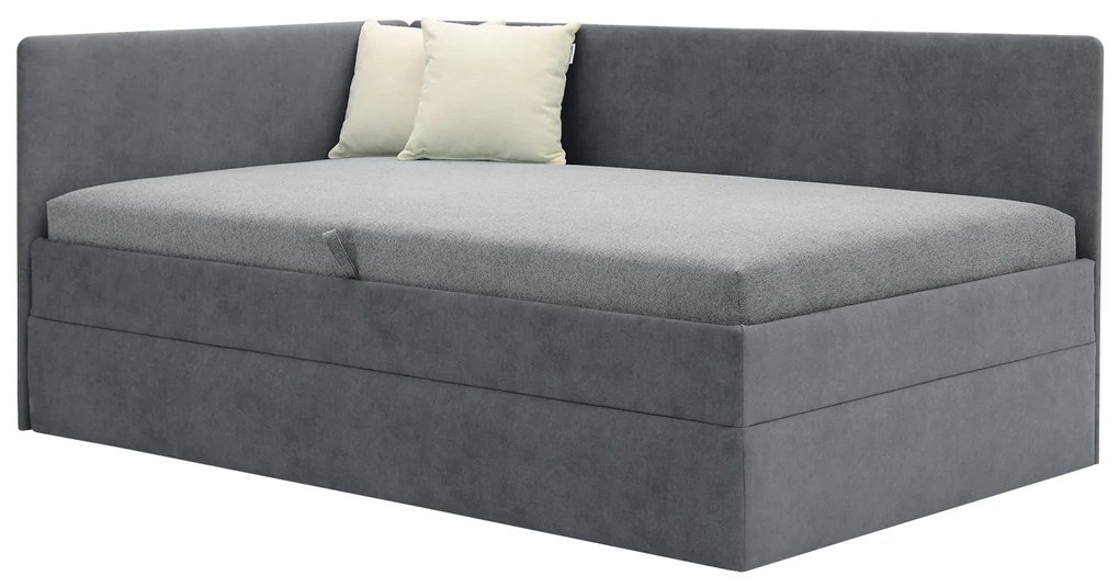 Pat matrimonial 110 cm Optoman (gri închis) (cu somieră și saltea) (cu sp. depozitare). 1098581