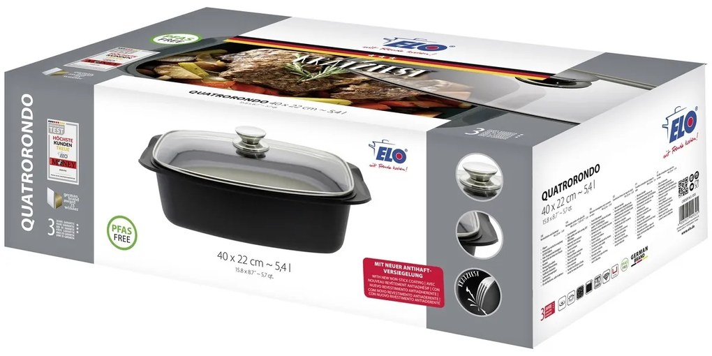 Elo 90932 Vas de copt Basic cu capac din sticlăQuatrorondo 40 x 22 cm