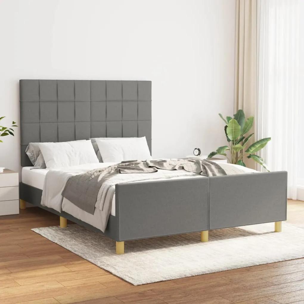 3125050 vidaXL Cadru de pat cu tăblie, gri închis, 140x190 cm, textil
