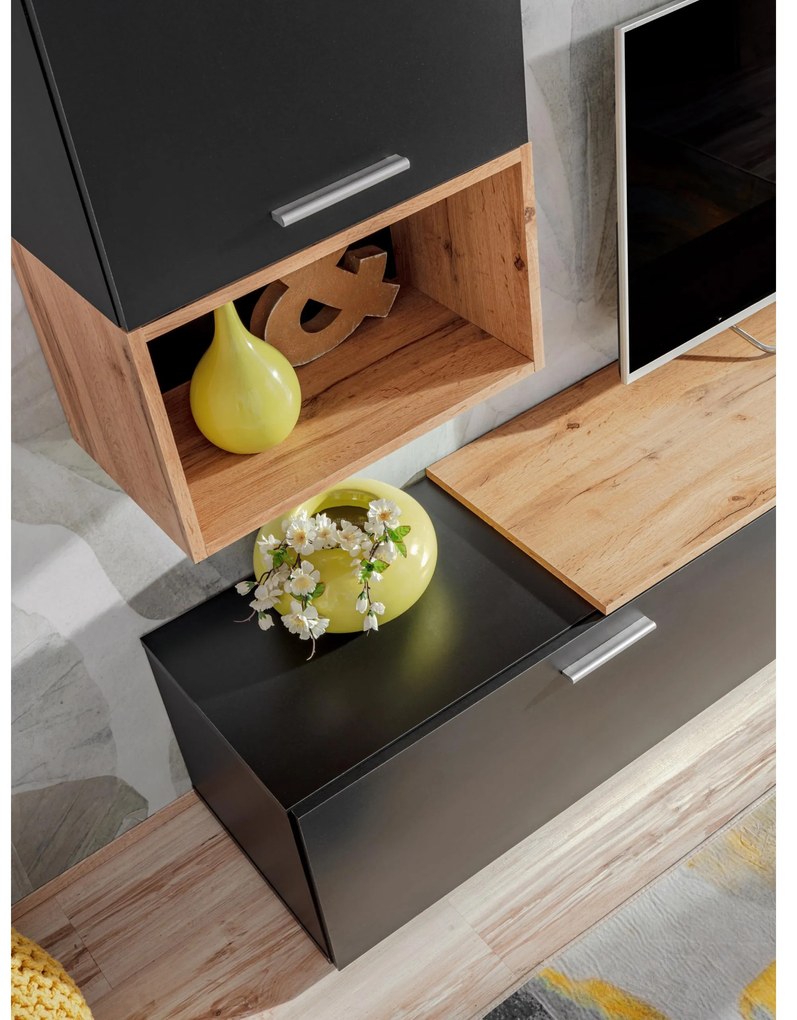 Mobilier living Mantes ZWT2 (negru mat + stejar wotan). 1097675