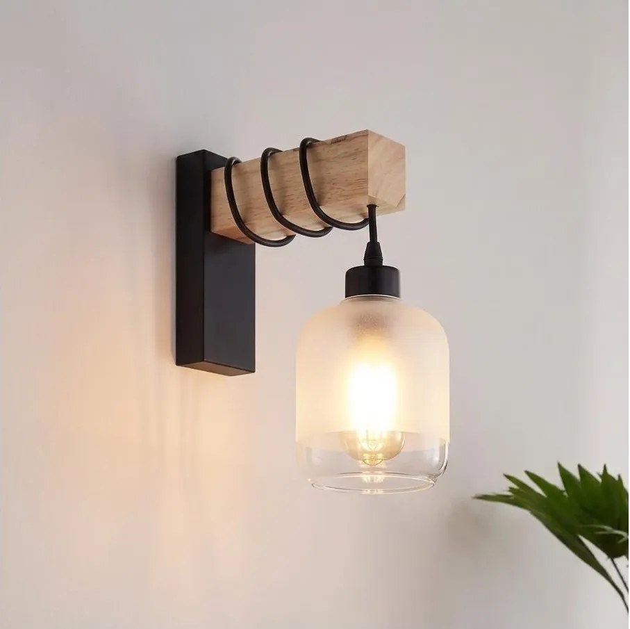 Brilagi - Aplică de perete WOOD GLASS 1xE27/60W/230V pin/negru/alb