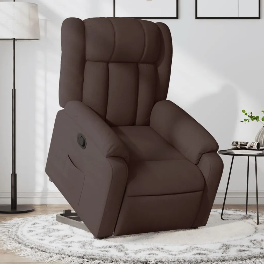 vidaXL Fotoliu rabatabil cu ridicare pe verticală, maro închis, textil