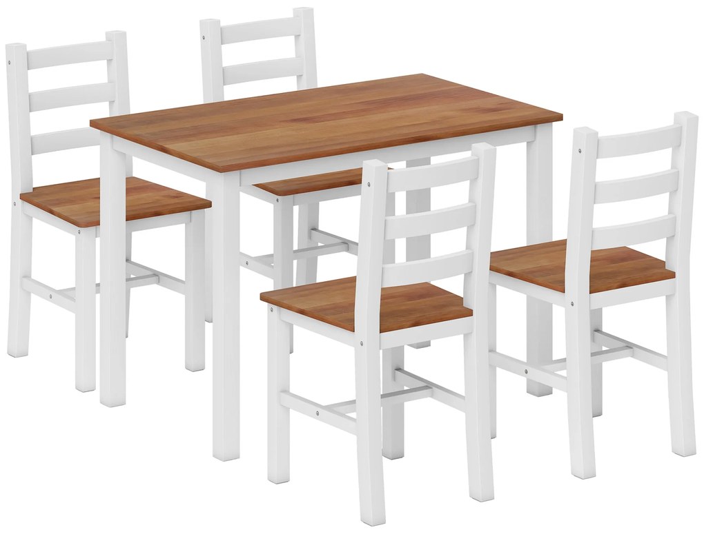 HOMCOM Set de masă, masă de cină, 4 scaune, set de dining, pin, maro + alb | Aosom Romania