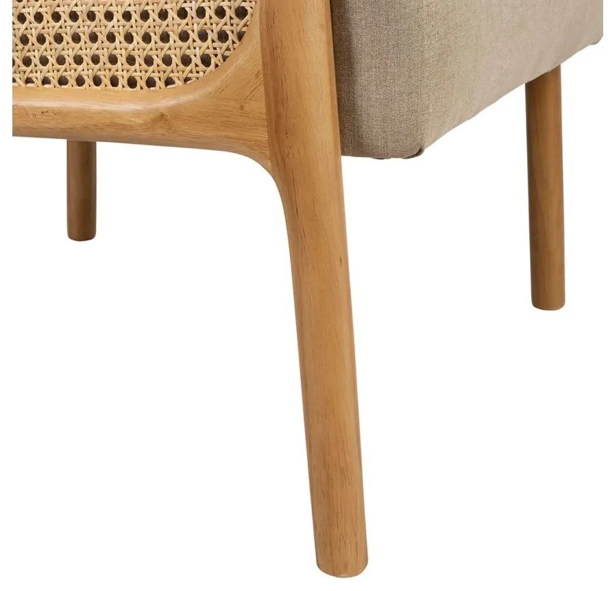 Scaun dining, bej, din lemn de cauciuc si textil, Fermin