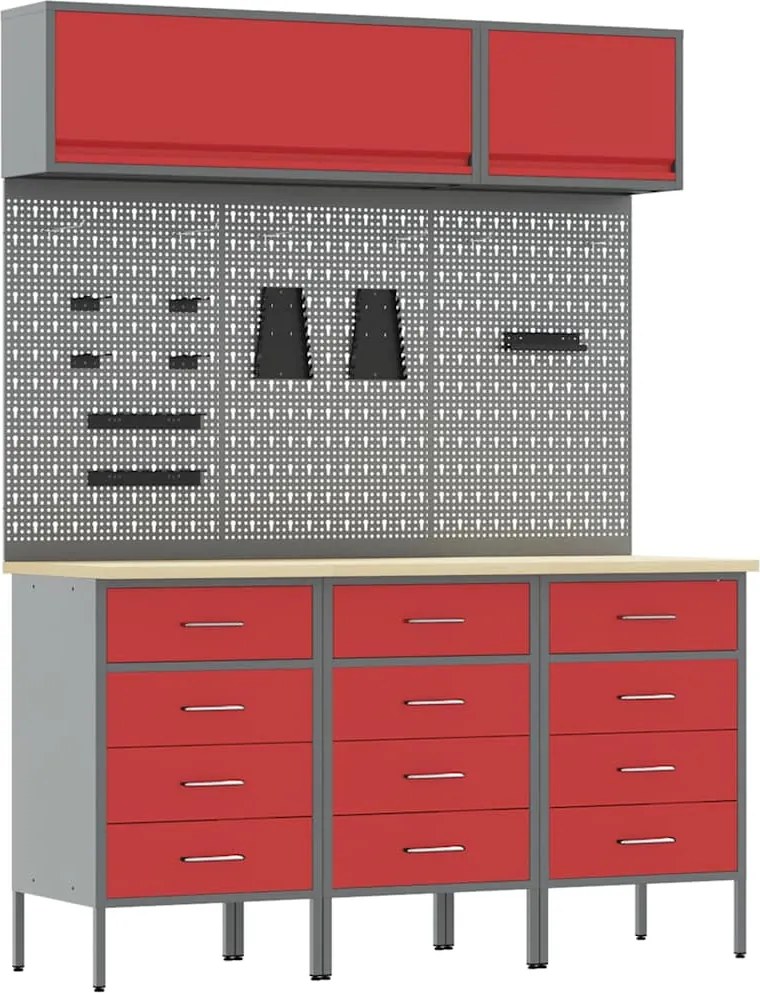 vidaXL Set de dulapuri de lucru cu sertar cu depozitare 8 pcs Roșu