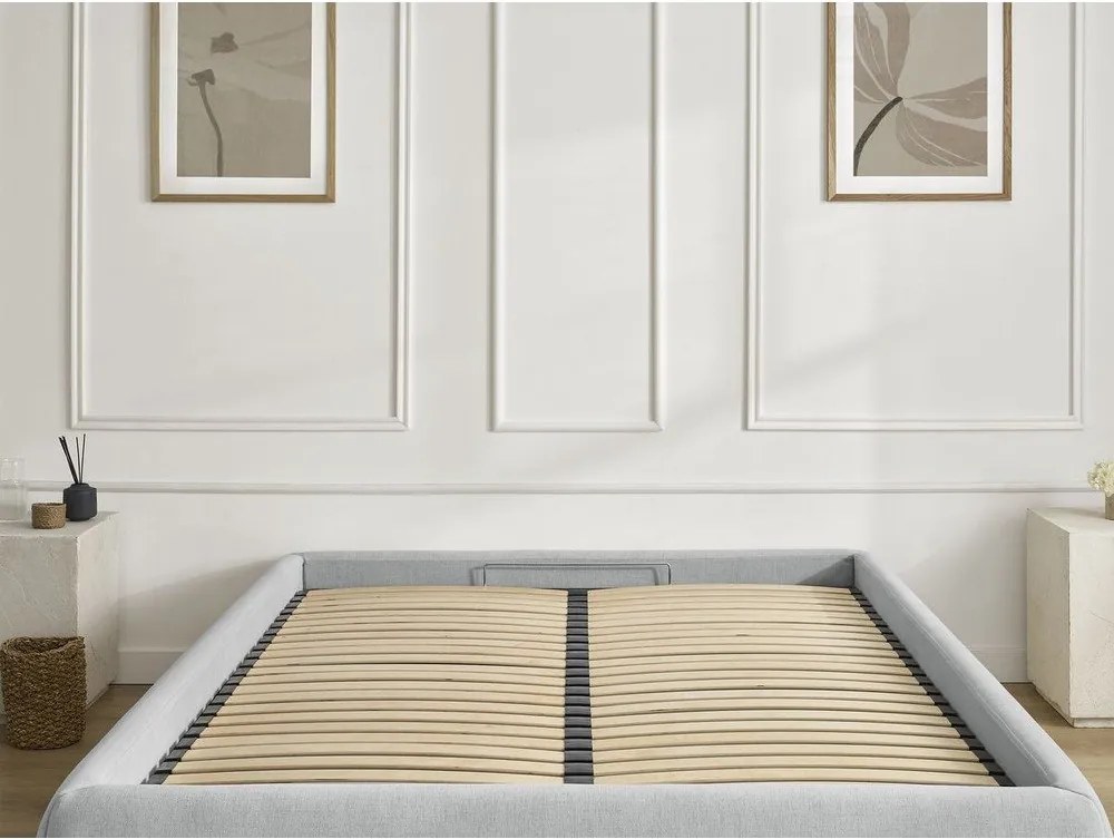 Pat matrimonial gri deschis tapițat cu spațiu de depozitare/fără tăblie cu somieră 180x200 cm Inera – Bobochic Paris